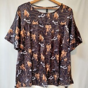 2 Fly Co. Horse Blouse Women's Size L / XL Oversized Satin Feel Saddle Rodeo